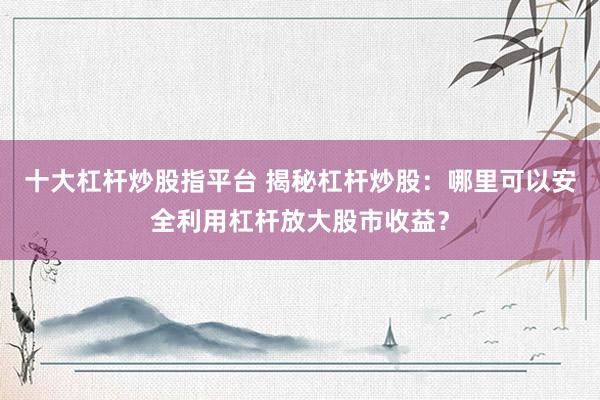 十大杠杆炒股指平台 揭秘杠杆炒股：哪里可以安全利用杠杆放大股市收益？