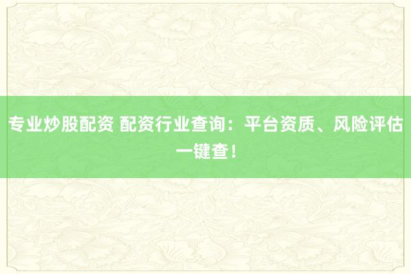 专业炒股配资 配资行业查询：平台资质、风险评估一键查！