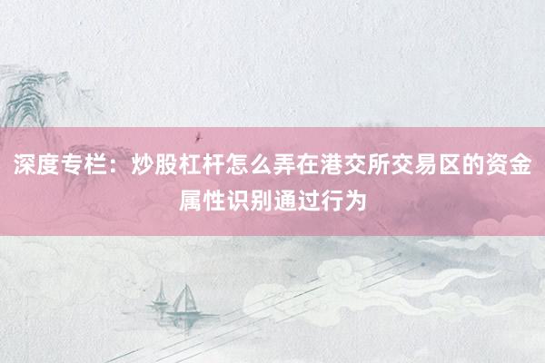 深度专栏：炒股杠杆怎么弄在港交所交易区的资金属性识别通过行为